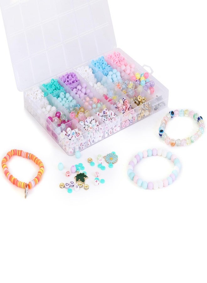Ambitieux All-in-One Bracelet Making Kit for Girls - 24 Grid Jewelry Set with 1000+ Beads, Alphabet Letters, Charms, Jump Rings, Tools & 2 Elastic Rolls - DIY Jewellery Craft Kit for Kids Age 6-12(Clay With 8mm) - Image 3
